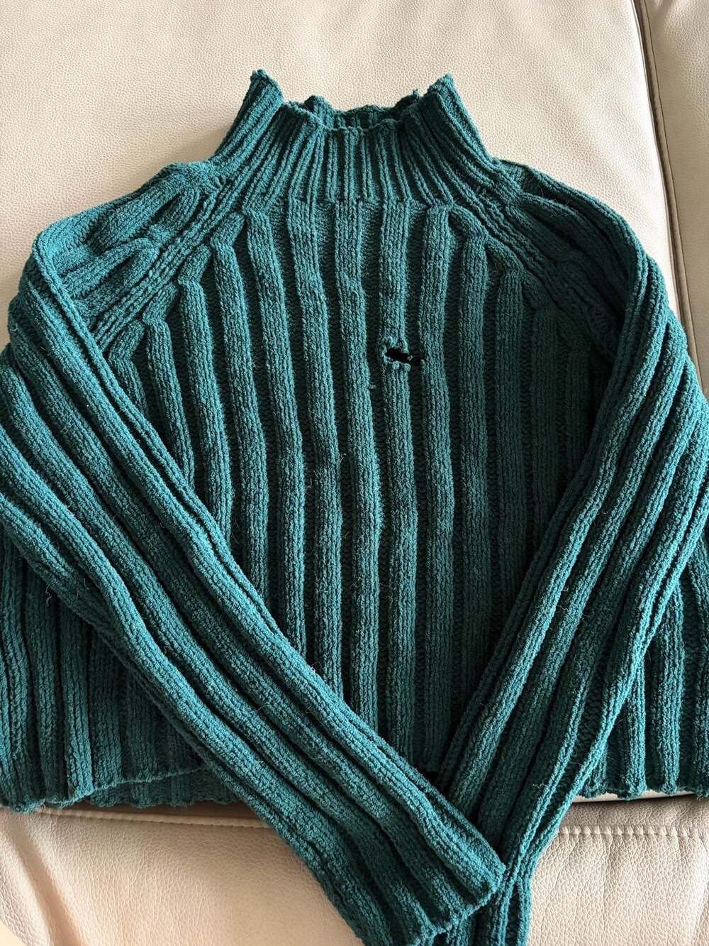 American Eagle Mock Neck Chenille Ribbed Pullover Sweater in Forest Green